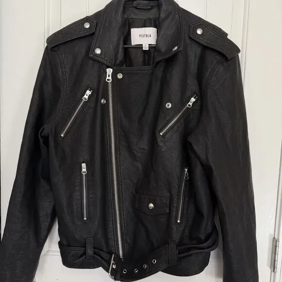 Pistola Blaine Boyfriend Moto Jacket Women Medium Black Faux Leather BikerGrunge - Picture 12 of 16